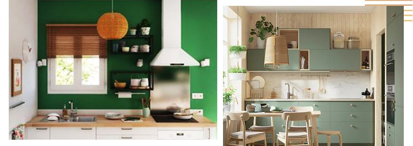 deco lagom avec mobiliers et murs colorés pour l'aménagement cuisine